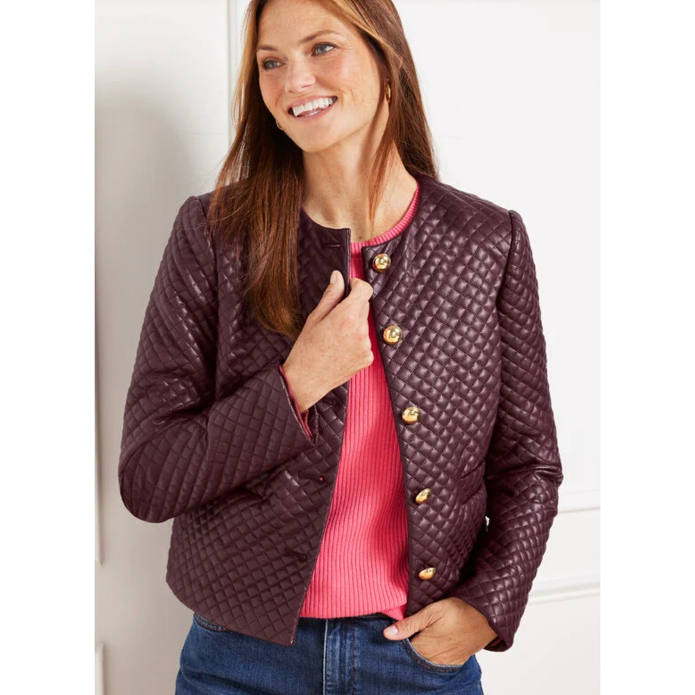 NWT TALBOTS BURGUNDY EMBOSSED QUILTED FAUX LEATHER JACKET SZ 4P